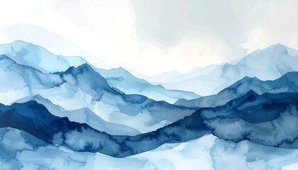 Misty mountain range, abstract ink wash