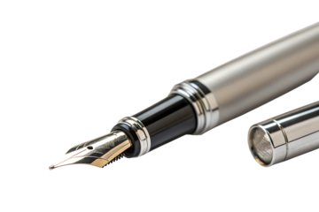 Close-up of fountain pen nib with a single drop of black ink on AI Generated by PNG