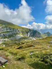 mountain landscape with blue sky, Mangart, Slovenia