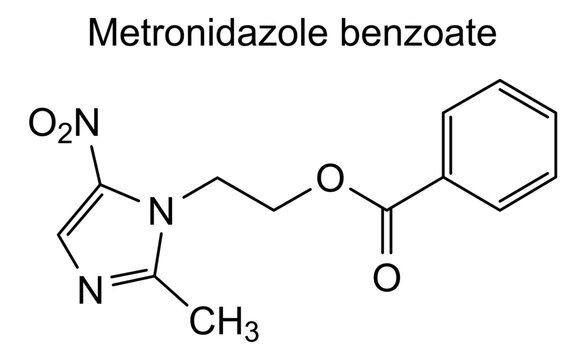 Chemical structure of metronidazole benzoate, drug substance