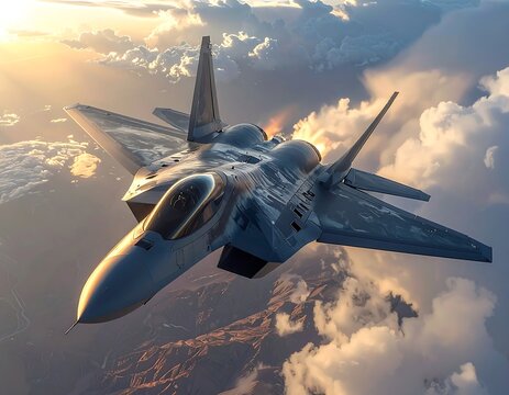 Fighter jet soars through dramatic cloudscape