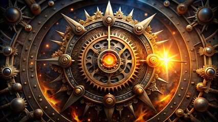 Intricate steampunk compass with gears and glowing elements