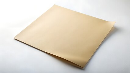 Solid Beige Paper Sheet Flat Lay on White Background