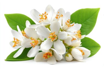 Fototapeta premium Close-up of a cluster of fragrant blossoms with vibrant green leaves.