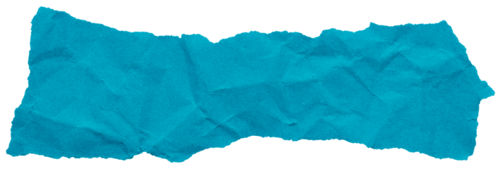 Strip of crumpled ocean blue paper with torn edges, isolated scrap for scrapbooking design