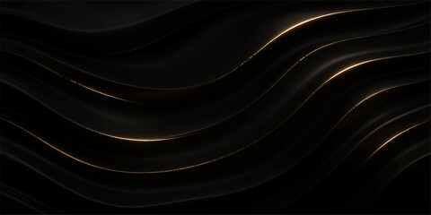 Abstract black and white silk fabric with smooth flowing texture and shiny curved patterns