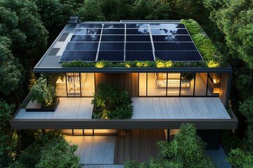 modern minimalist house with solar panels on the roof