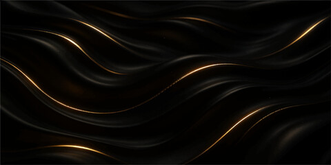 Luxury smooth flowing black and dark brown silk and satin fabric with a wave design texture for a soft light backdrop