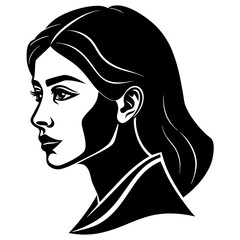 Elegant Female Face Profile Silhouette - Solid Black Contour Art for Design Projects