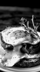 Deliciously cooked eggs on toast with herbs ready to be enjoyed