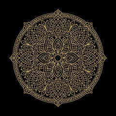 Highly Detailed Mandala Vector Design with Floral and Geometric Patterns, Black and Golden Outline