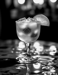 Refreshing cocktail served in a glass with ice and lemon slice