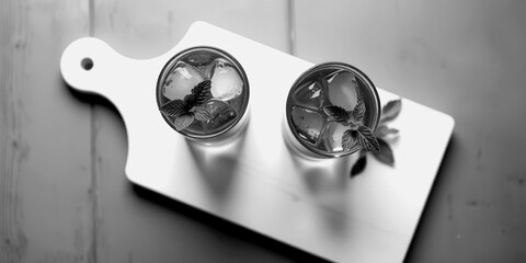 Refreshing mint drinks served on a cutting board
