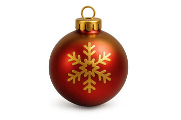 Red christmas ornament with golden snowflake design, festive holiday bauble on transparent background