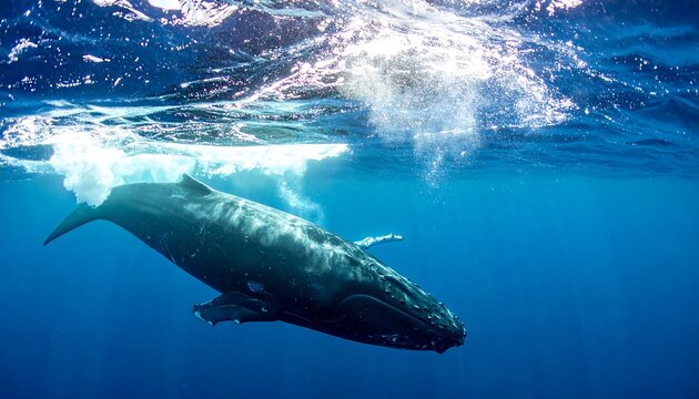 Humpback whale in deep blue ocean - Powered by Adobe
