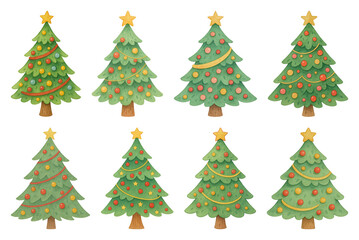 Obraz premium PNG Festive Christmas tree illustrations collection, element set on transparent background