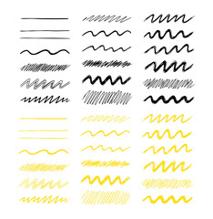 hand drawn vector illustration ,Colored Line Patterns Grid , Black and Yellow Line Art Collection