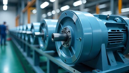 Naklejka premium High-tech electric motors assembled on industrial production line created with generative ai
