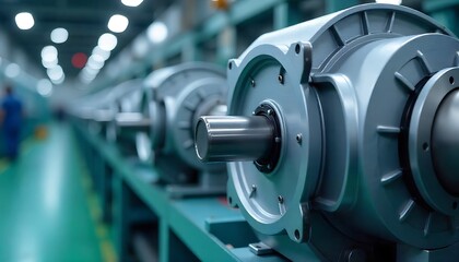 Fototapeta premium High-tech electric motors assembled on industrial production line created with generative ai
