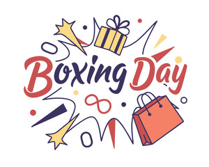Boxing Day Holiday Celebration with Gift and Shopping Bag Illustration for Marketing and Promotional Designs