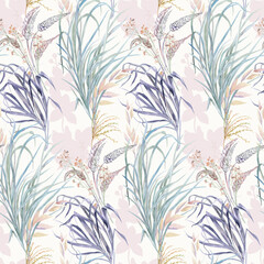 Botanical seamless pattern with graceful flowers and orchid sulhouettes for textiles (1)