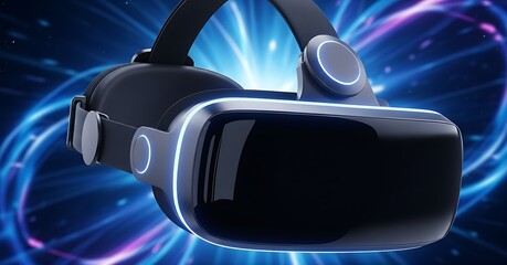 Futuristic Virtual Reality Headset with Neon Glow goggles