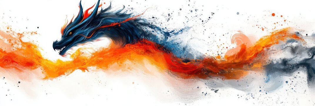Dynamic abstract dragon artwork with vibrant colors and swirling patterns