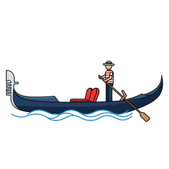 Vector Illustration of a Venetian Gondola with a Gondolier Rowing.