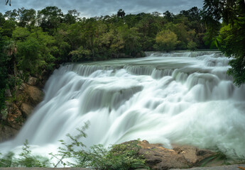 El Meco waterfalls north of the town of El Naranjo in La Huasteca, San Luis Potosi, Mexico. El Meco cascade is at the end of the three mile stretch of rapids.