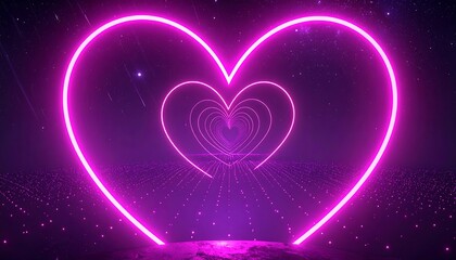 Neon heart tunnel in space