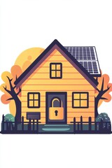 Illustration of a secure home with solar panels on the roof