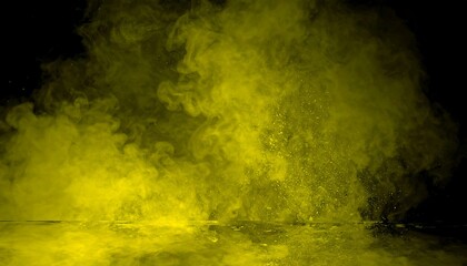 Abstract Yellow Smoke and Fog Effect on Black Background