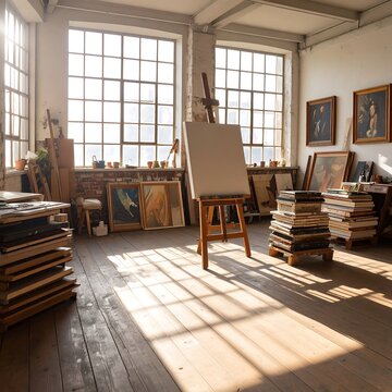 Sunlight streams into spacious art studio
