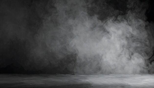 Ethereal white smoke cloud billows across a dark studio floor, creating a mystical and atmospheric background for dramatic effect