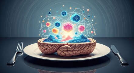 Creative brain food concept for innovation representing ideas and thoughts, a delicious mental feast for the intellect and insightful thinking