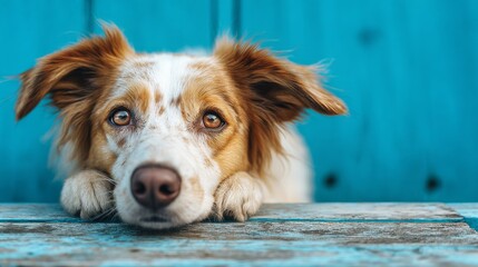 beautiful dog with cute face on blue background