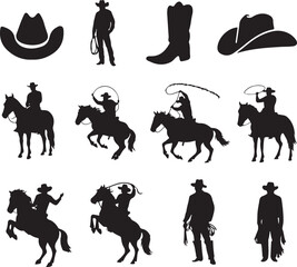 Cowboy Elements Silhouette Vector Set