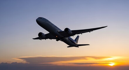 Fototapeta premium Majestic Airplane Taking Off at Sunrise