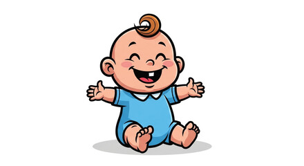 Fototapeta premium An Adorable Happy Baby Sitting Wearing Blue Clothes with Arms Open Wide Ready for a Hug