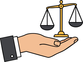 Hand Holding Golden Balance Scale Symbolizing Justice and Fairness in Legal Concepts Vector Illustration 