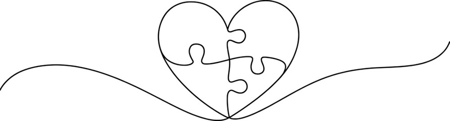 Heart shaped jigsaw puzzle abstract continuous line drawing line art © Mehedy