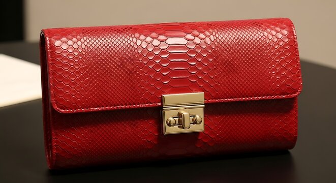 Red Python Skin Clutch Purse With Gold Clasp handbag