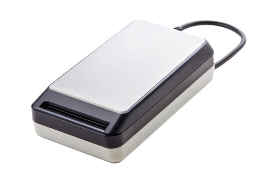 Isolated card reader device for digital storage and data transfer isolated on transparent background