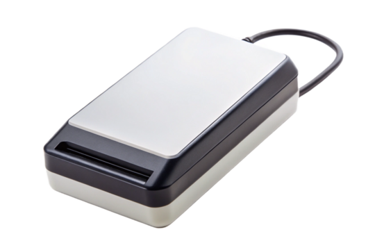 Isolated card reader device for digital storage and data transfer isolated on transparent background