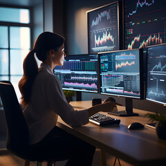A proficient analyst fastiiously examining complex crporate data in a modern ofice setup