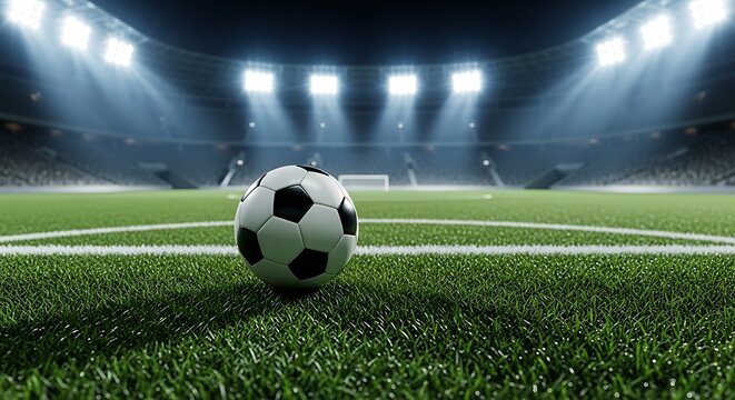 Soccer Ball on a Lush Green Field in a Stadium football - Powered by Adobe