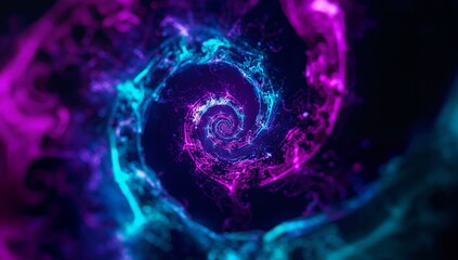 Radiant Neon Fractal Spiral in Cosmic Darkness