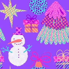 Christmas cartoon ice seamless snowman pattern for wrapping paper and fabrics