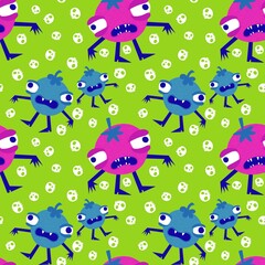 Halloween monsters vegetables seamless tomato and peas pattern for wrapping paper and fabrics