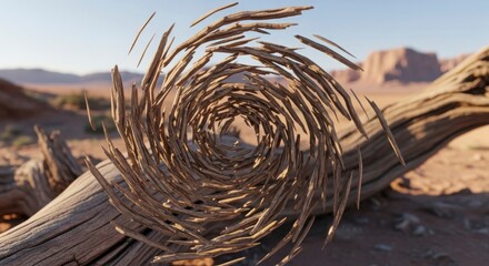Desert Winds Shape Twisting Vortex Over Ancient Log in Golden Light